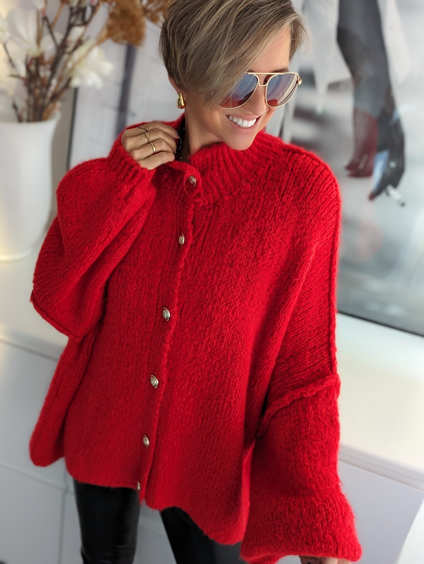 Oversize Cardigan XMAS IS COMING  – rot