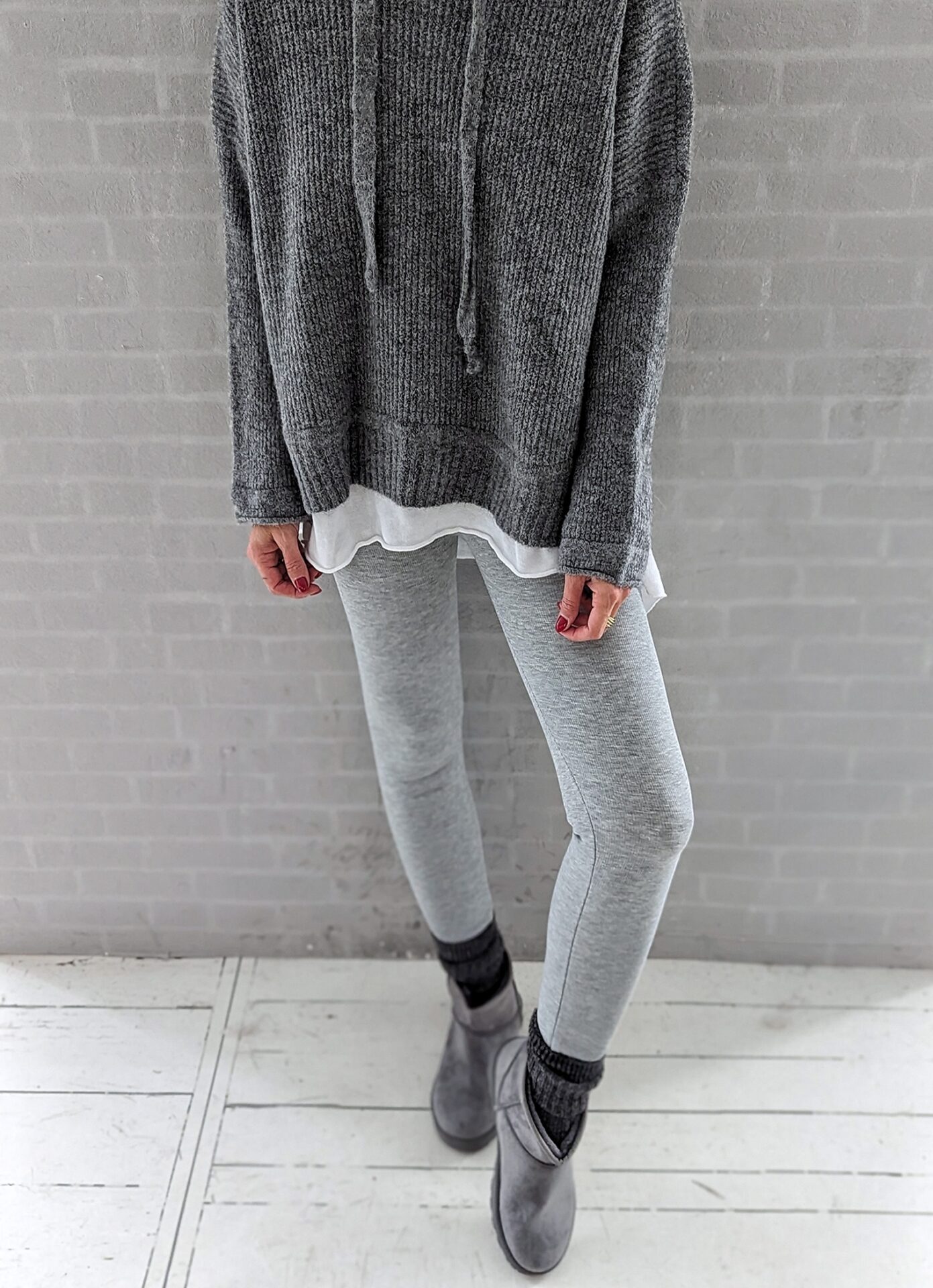 warme Leggings COMFY RIBBED hellgrau