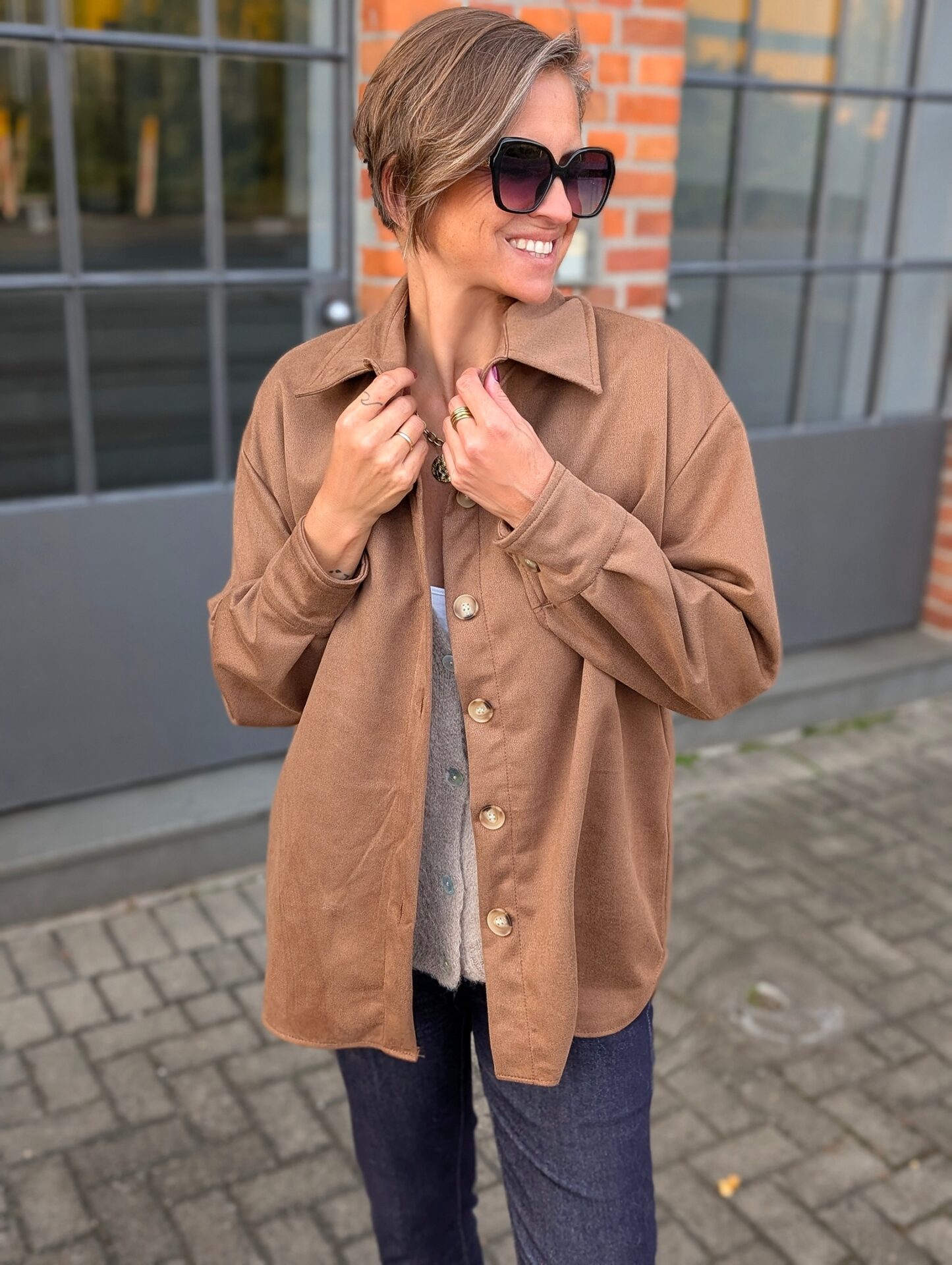 Kunstleder-Hemdjacke SUEDE LONG – SALE