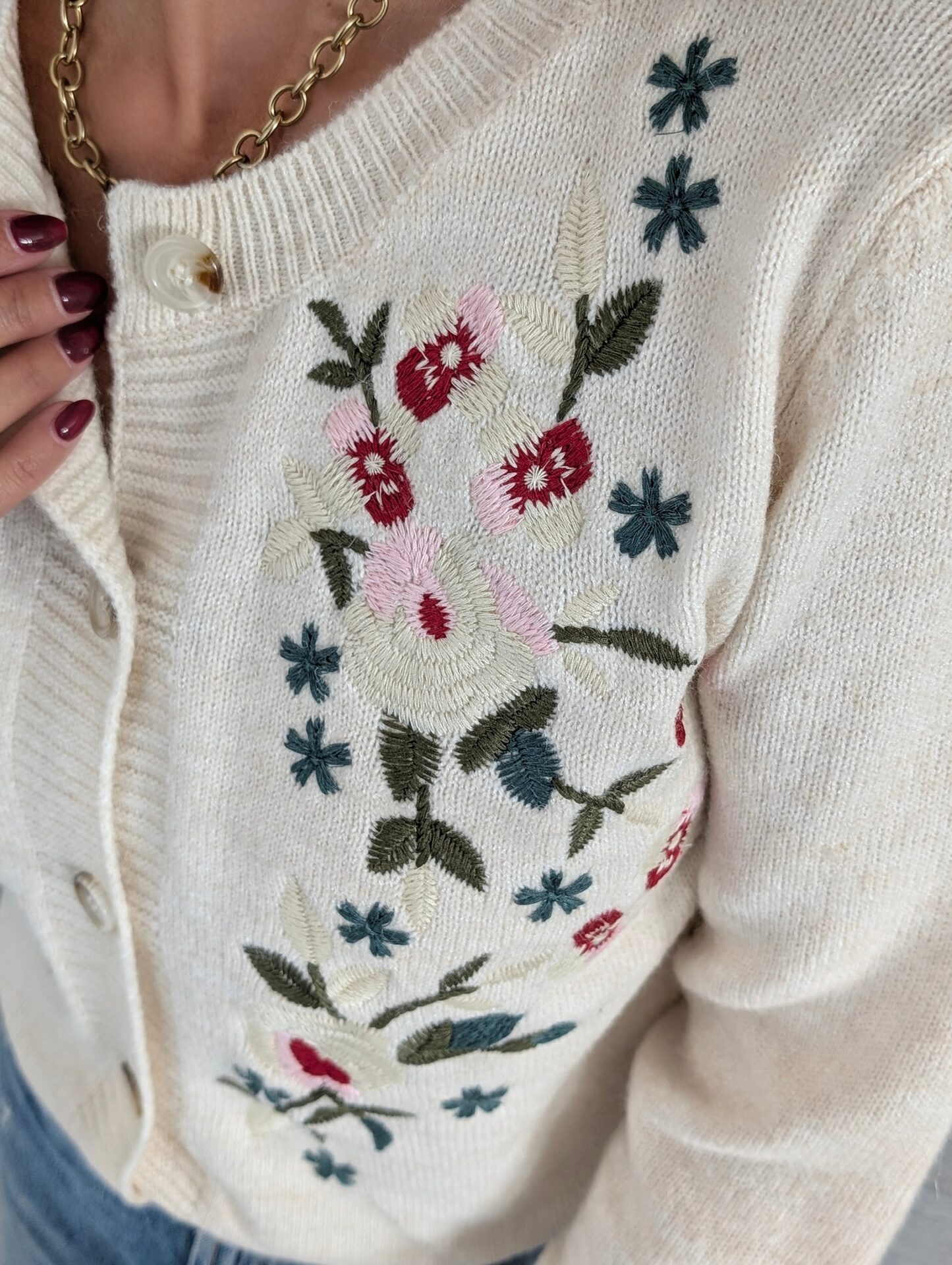 Cardigan FLOWERS EMBROIDERY – creme