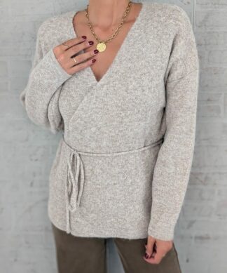 warmer Strickcardigan mit Wickel-Optik AGATA – taupe