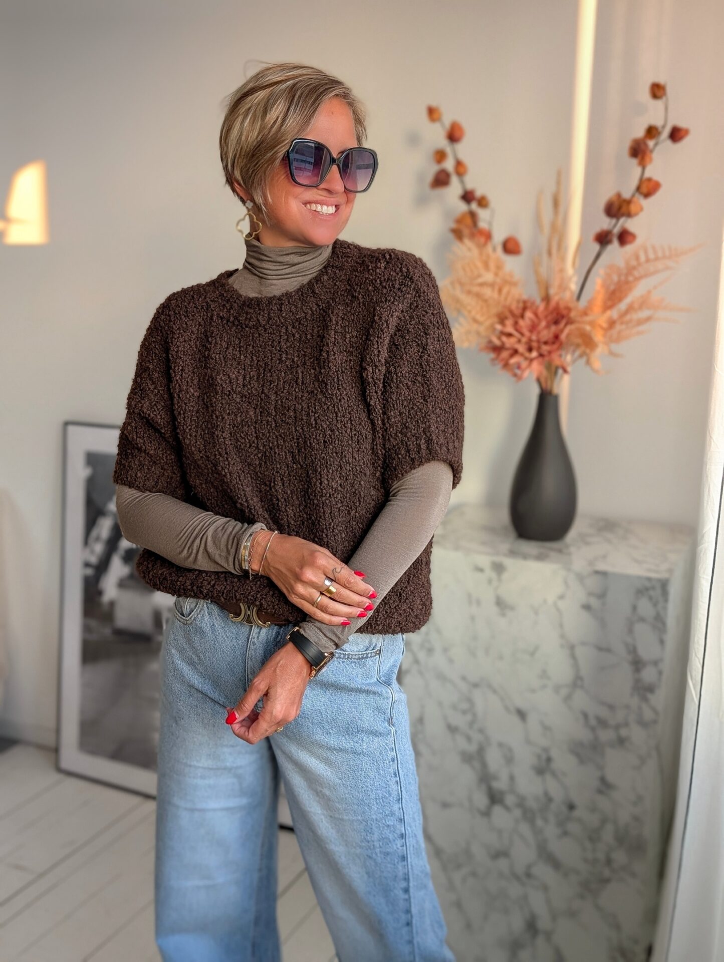 Boucle Pullover mit Halbarm BROWNIE