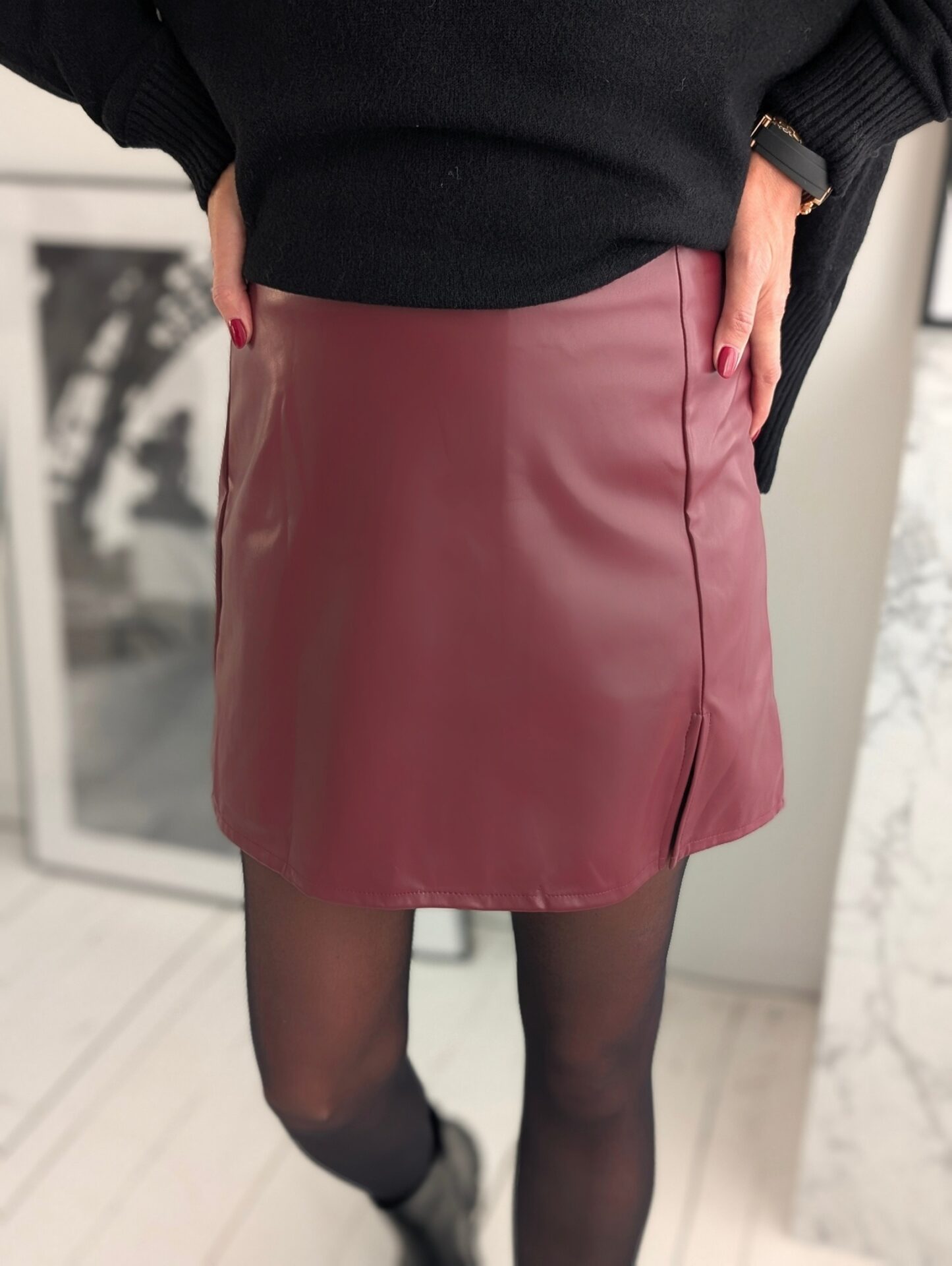 Skort in Lederoptik – bordeaux